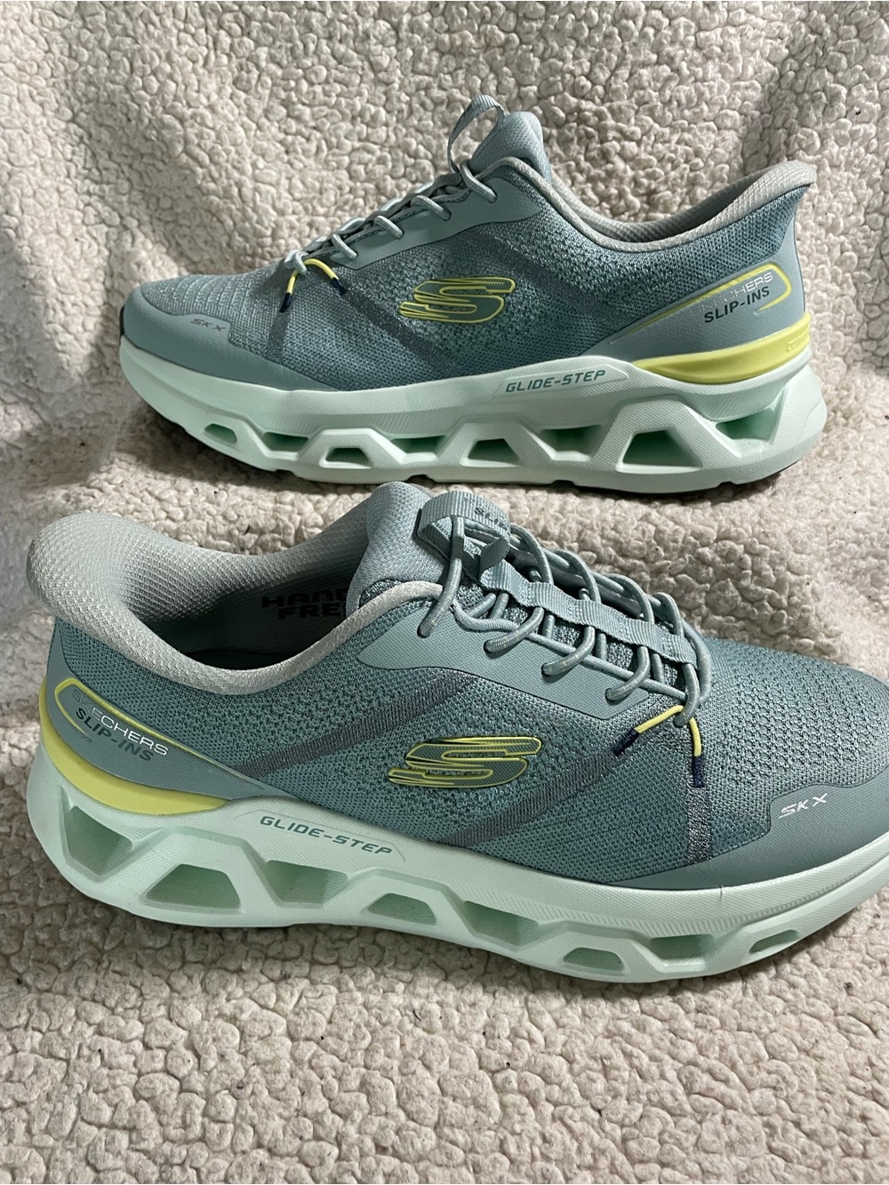Skechers Slip-On Sneakers in Mint Green with Lime Accent